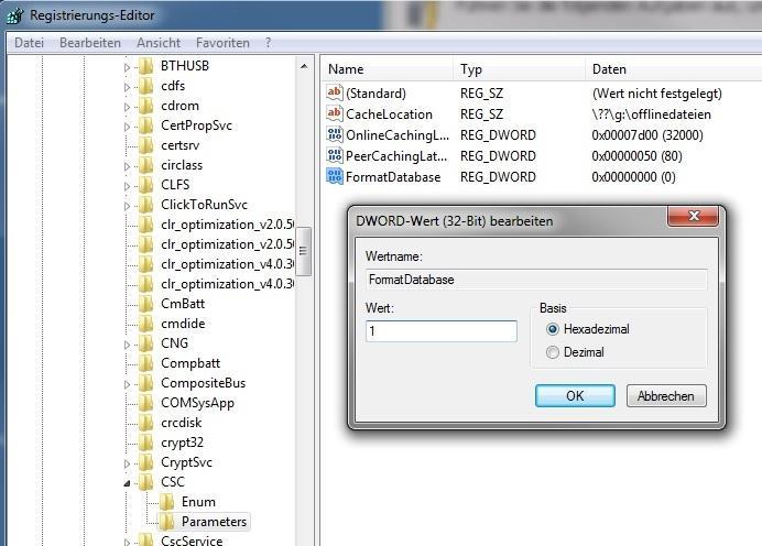 regedit formatdatabase